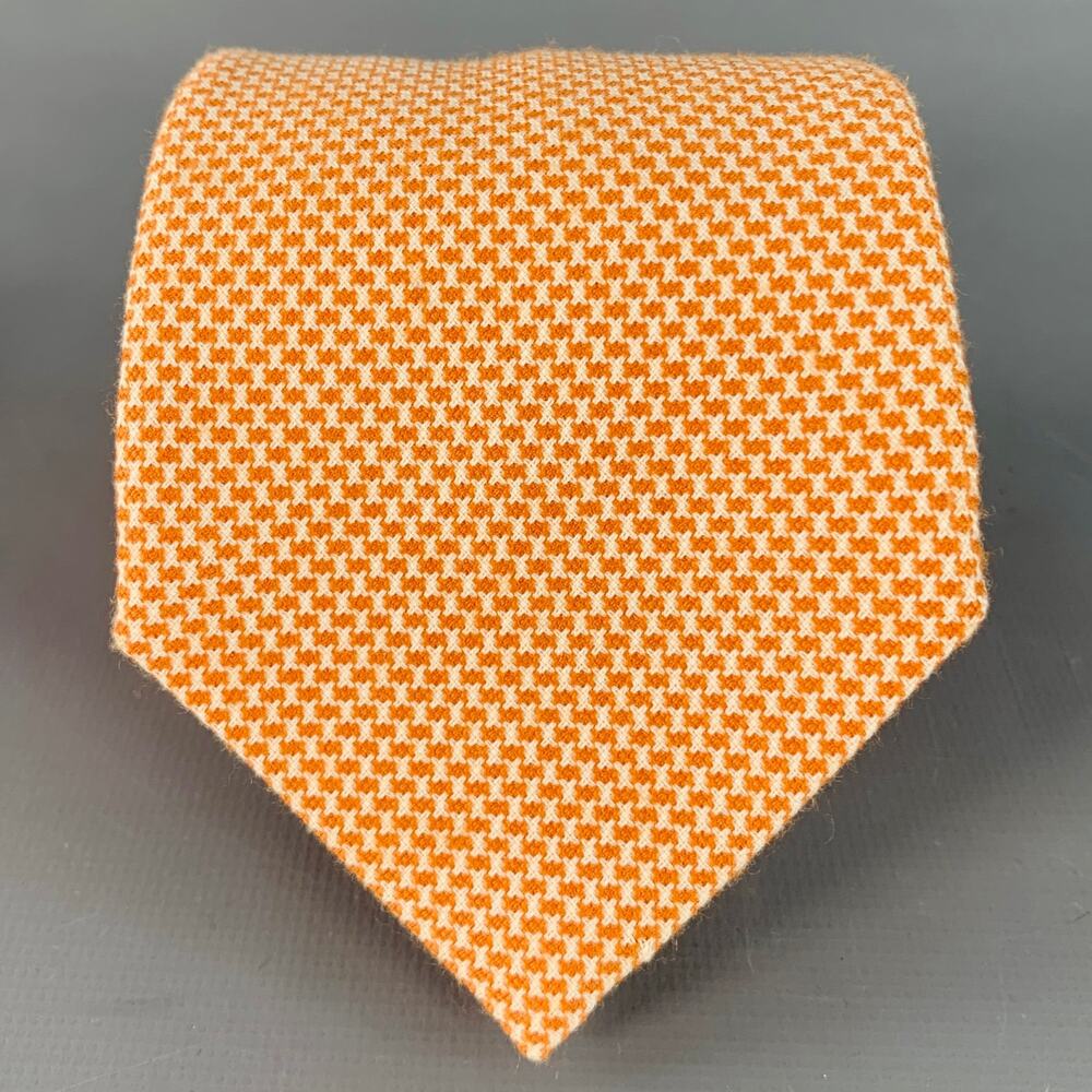 ARMANI COLLEZIONI Orange White Woven Wool Cotton Tie